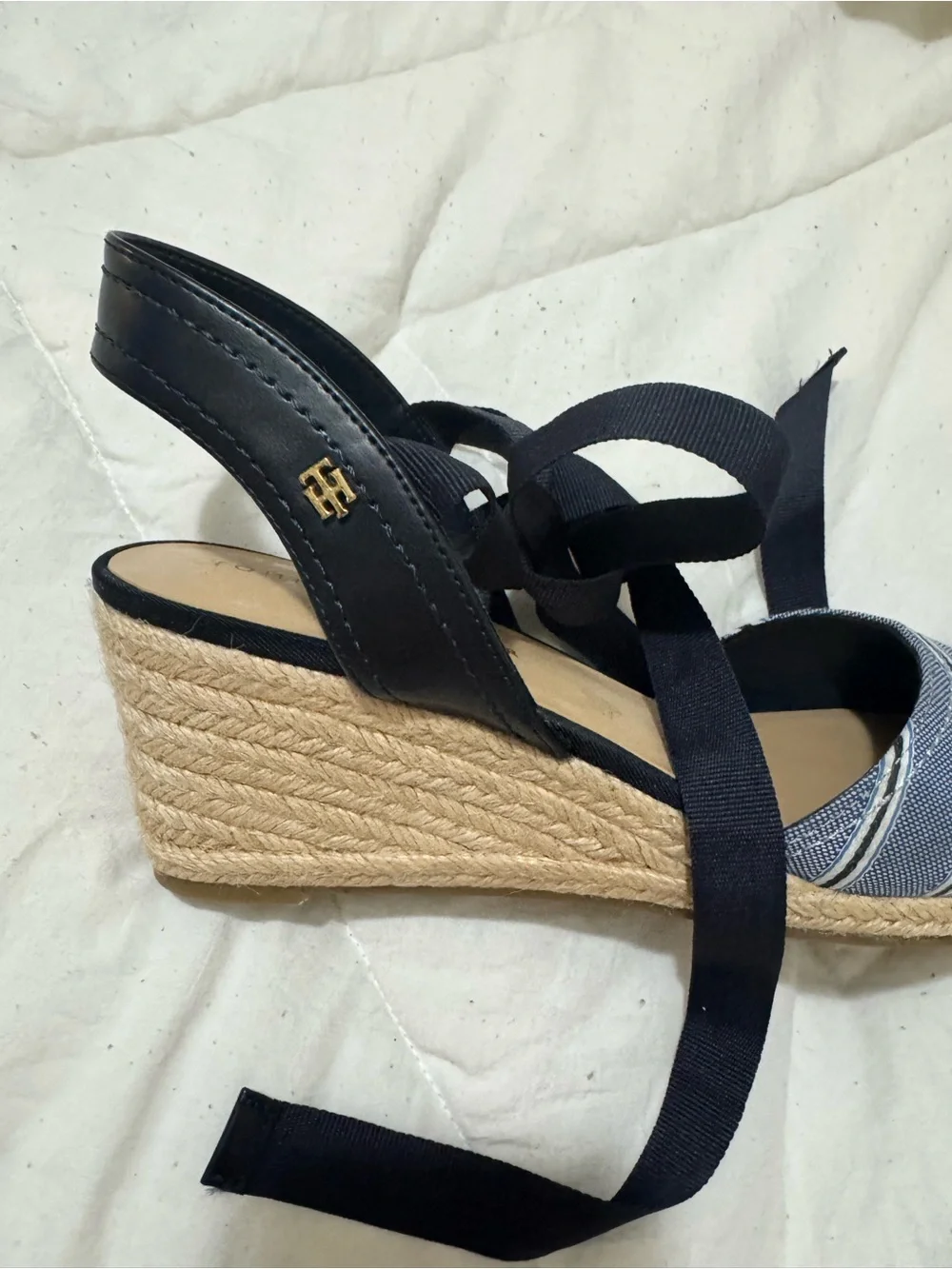 Tommy Hilfiger Blue Stripe Espadrille Tie-Wrap Sandals